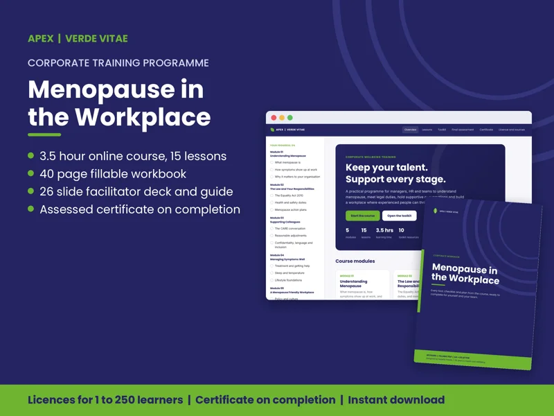 APEX Menopause in the Workplace course cover from the Verde Vitae store